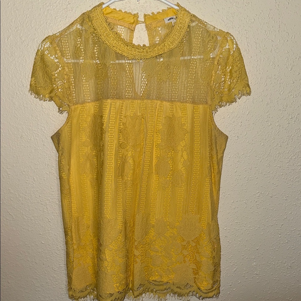 Ultra Pink Yellow Lace Short Sleeve Top